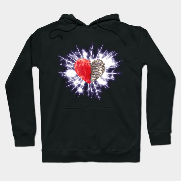 Flashes of light and Skeleton rib heart, Broken, blood heart, watercolor design rib heart Hoodie by Collagedream